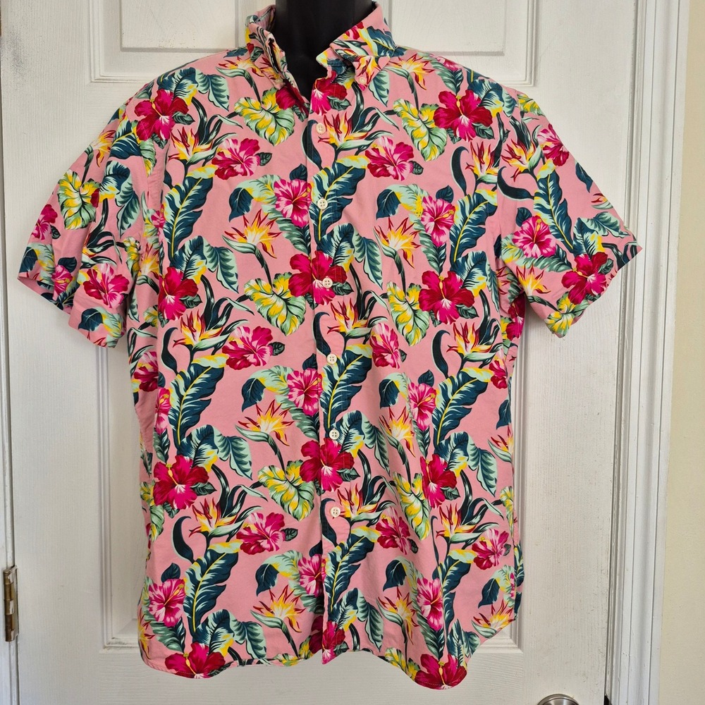 Ralph Lauren Pink Tropical Hibiscus Floral Cotton Button Down Shirt Mens Large